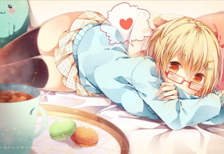 heart, Anime, Anime girls, Thigh highs, Glasses, Meganekko, Touhou, Flandre Scarlet HD Wallpaper Desktop Background