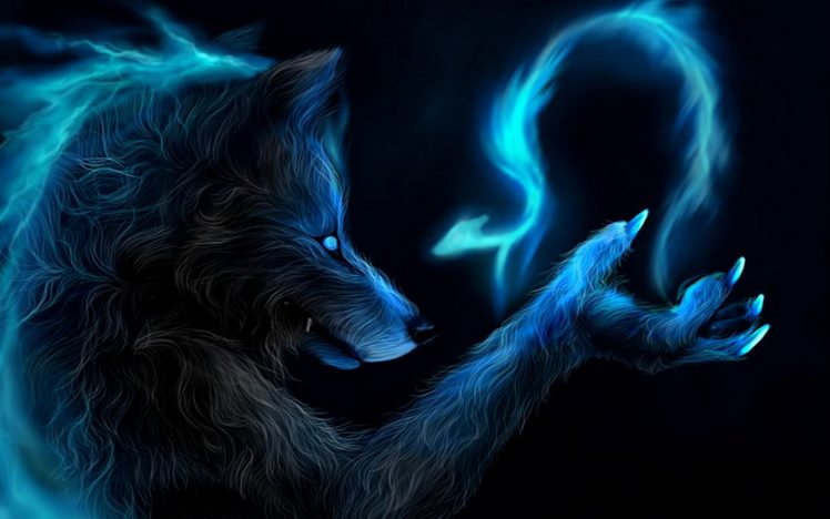 Dark Fantasy Werewolf Wolf Wolves Lycan Magic Dragon Blue