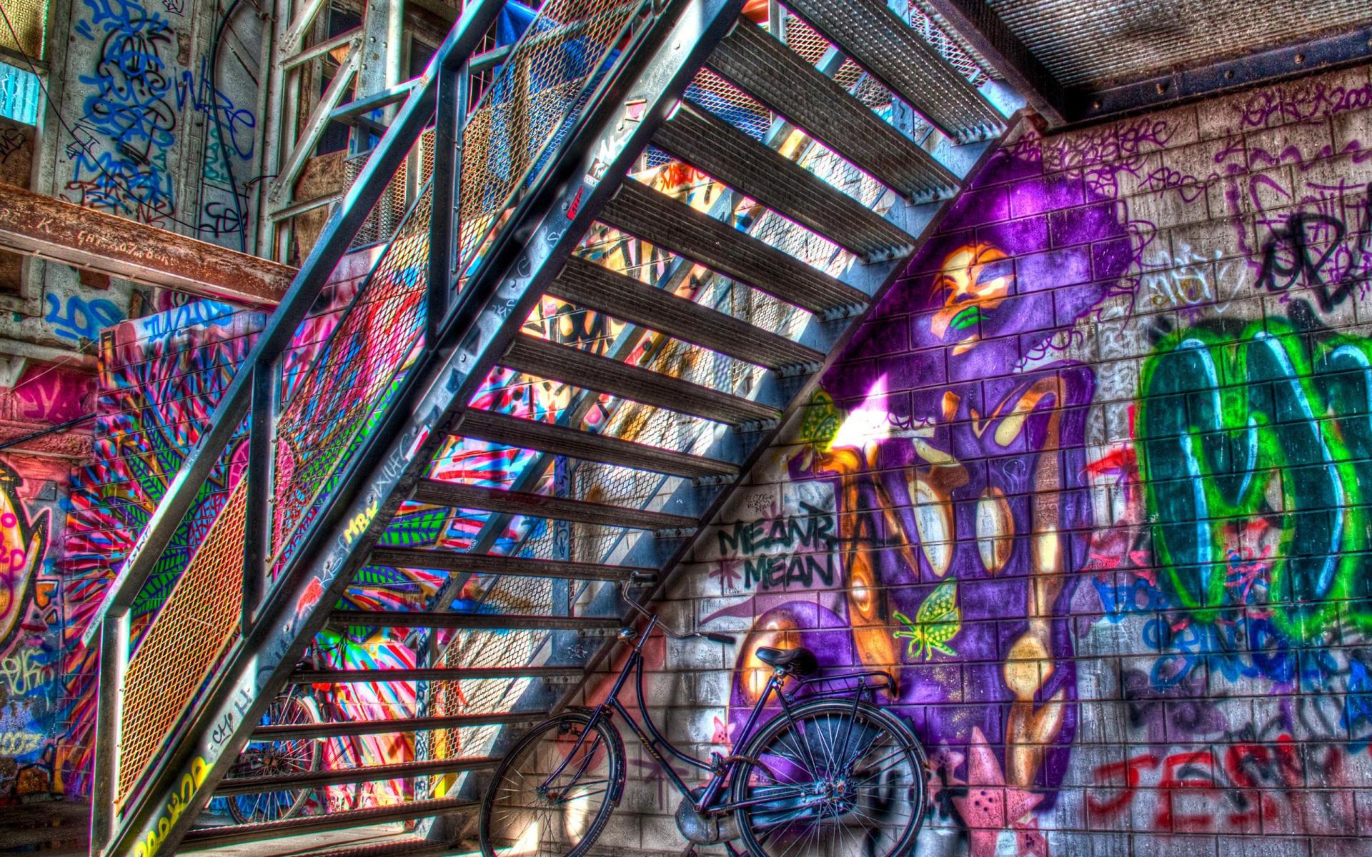 graffitit, Color, Stairs, Urban, Art, Psychedelic Wallpaper