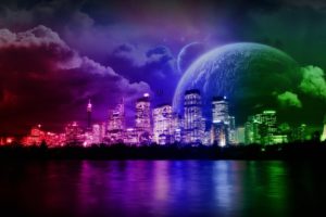 water, Clouds, Outer, Space, Multicolor, Planets, Rainbows, Science, Fiction, Cities