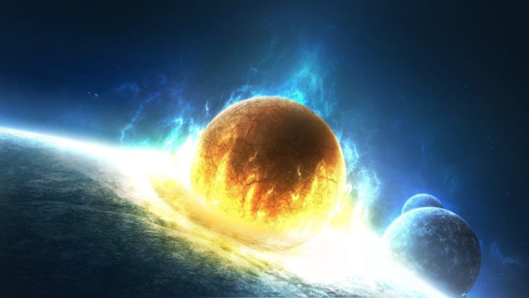outer, Space, Stars, Explosions, Planets, Fire, Earth, Artwork, Collision HD Wallpaper Desktop Background