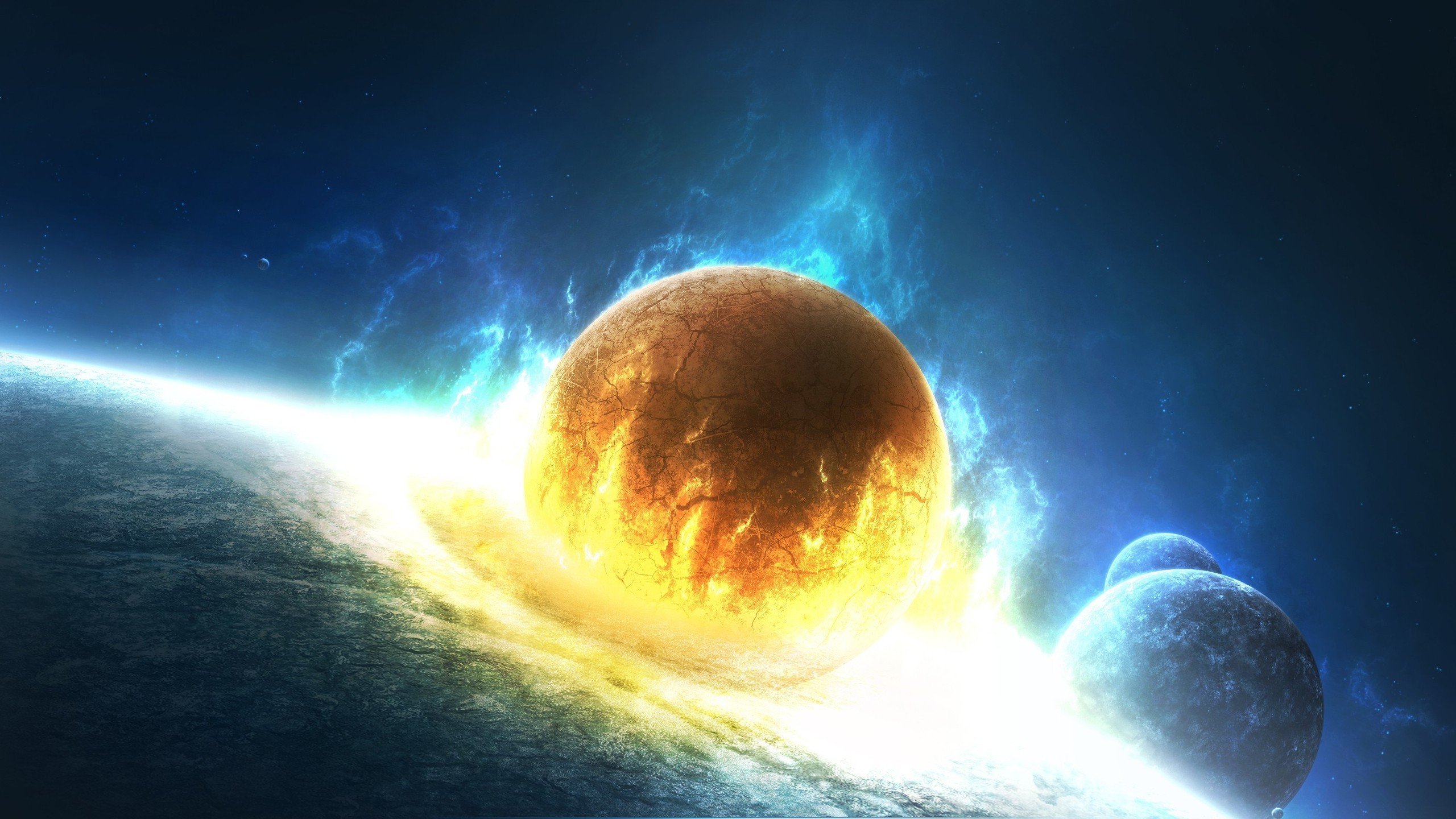 outer, Space, Stars, Explosions, Planets, Fire, Earth, Artwork, Collision Wallpaper