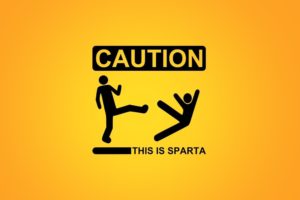 minimalistic, Sparta, Signs, Funny, Warning, Caution, Stick, Figures, Simple, Yellow, Background, Kicking