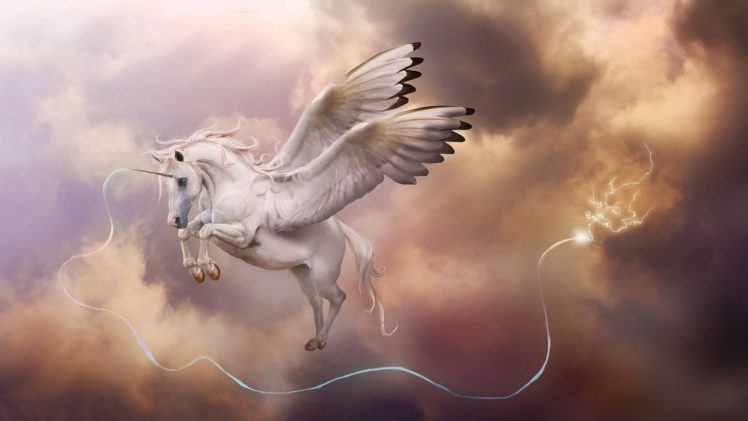 fantasy, Art, Unicorn, Pegasus, Sky, Magic HD Wallpaper Desktop Background