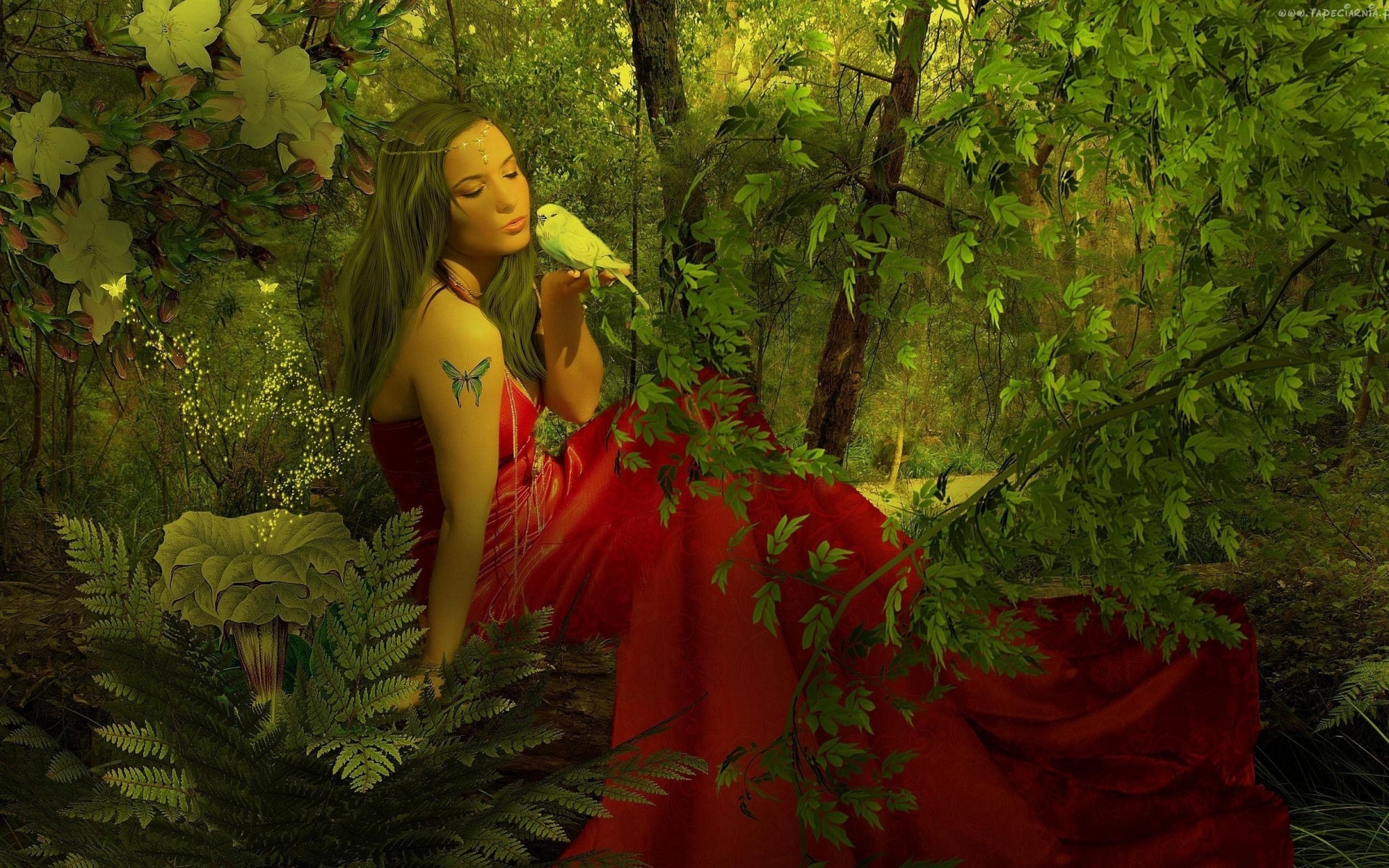 fantasy, Art, Gothic, Trees, Forest, Nature, Birds, Mood, Fairy, Women Wallpaper