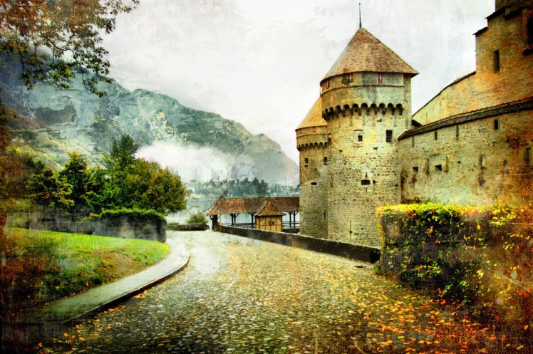fairytale, Castle, Landscape, Road, Artwork, Art, Autumn, Photoshop HD Wallpaper Desktop Background