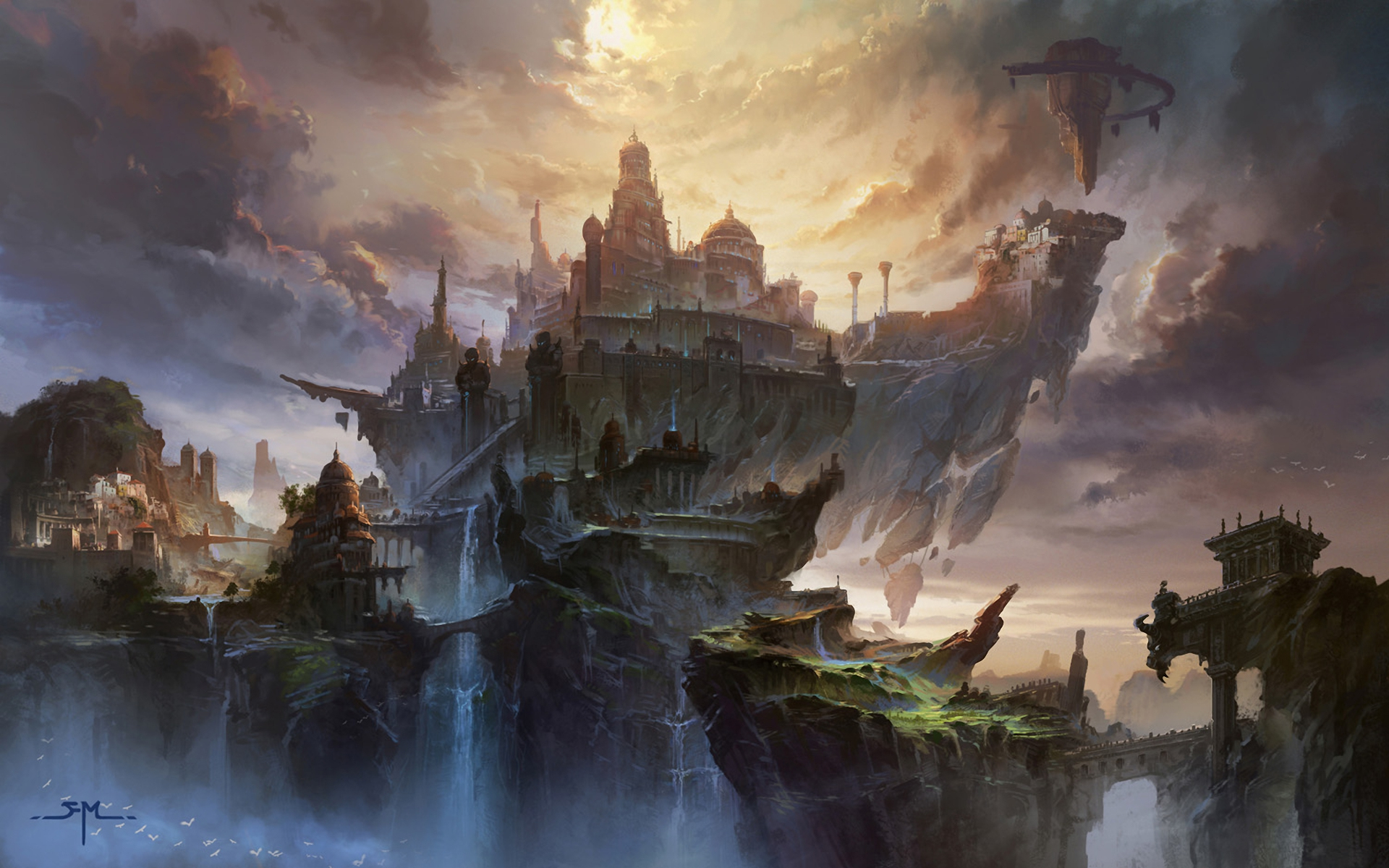 art, Paintings, Landscapes, Cities, Castles, Waterfalls, Asian
