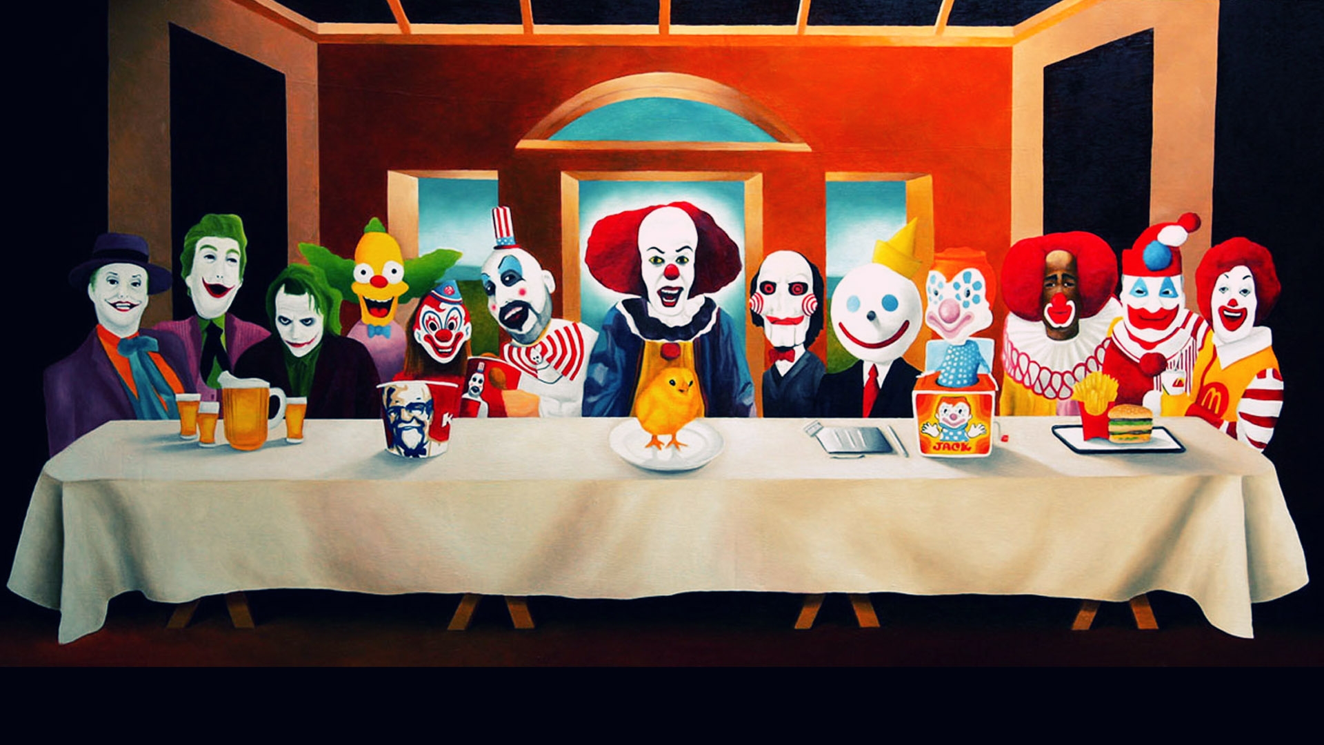 paintings, The, Joker, Clown, Jack, Ronald, Mcdonald, Last, Supper, Kfc, Last, Supper, Clowns, Mascot, Humor, Sadic Wallpaper