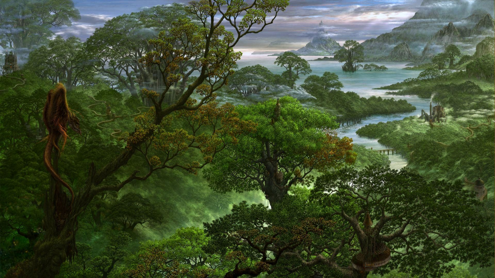 fantasy, Art, Trees, Forest, Landscapes, Jungle Wallpaper