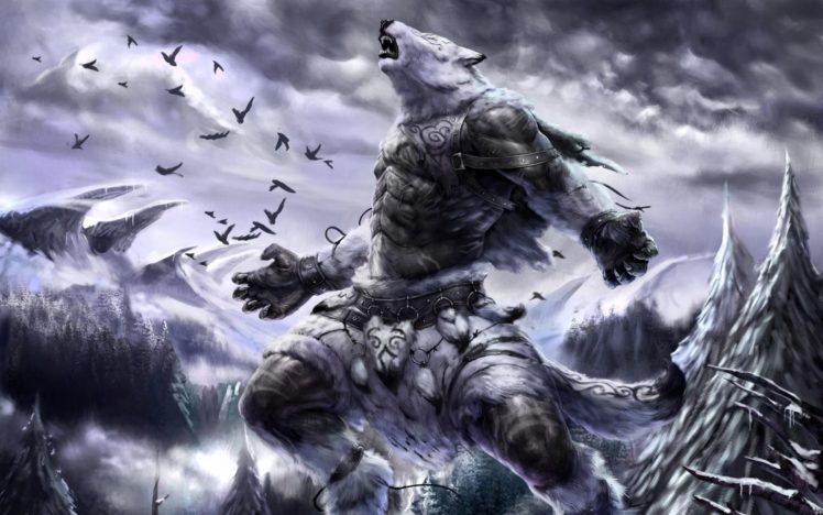 art, Animal, Fantasy, Mountains, Snow, Winter, Lymronia, Birds, Forest, Howling, Fur, Landscapes, Bears, Armor, Monster, Sky HD Wallpaper Desktop Background