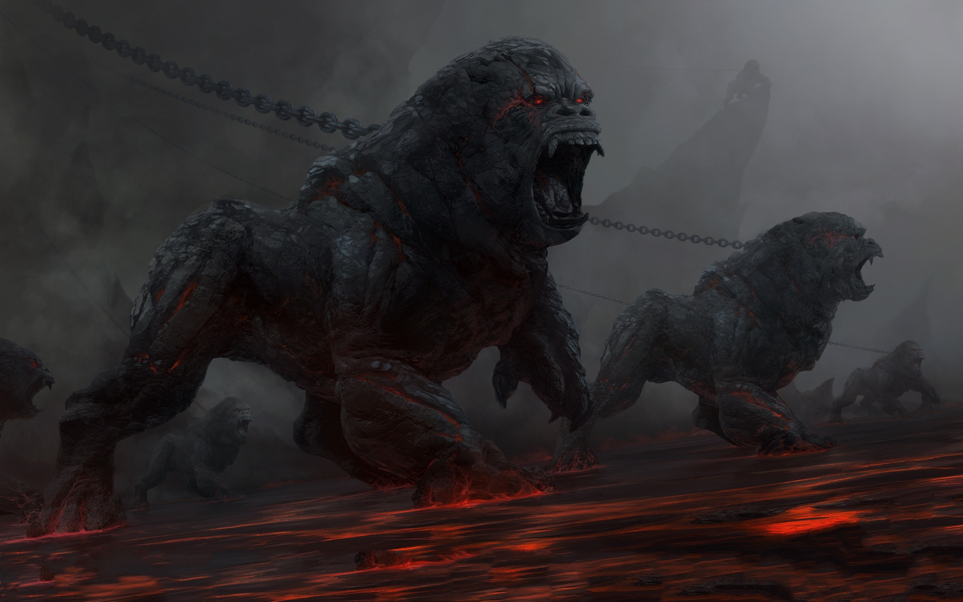 fantasy, Art, Dark, Horror, Evil, Demons, Gorilla, Animals, Fire, Hell,  Chains, Monsters, Beast, Creature, Eyes, Scream, Roar, Landscapes, Scary  Wallpapers HD / Desktop and Mobile Backgrounds