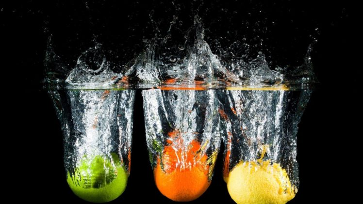 water, Food, Oranges, Lemons, Black, Background, Splashes HD Wallpaper Desktop Background