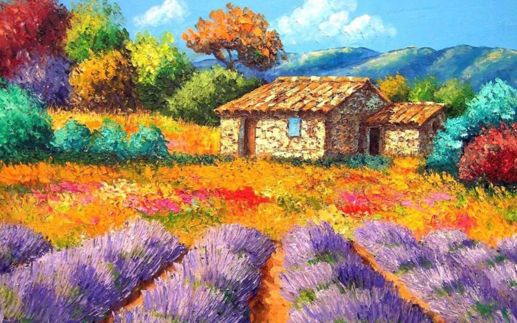 garden, House, Painting, Yard, Landscape HD Wallpaper Desktop Background