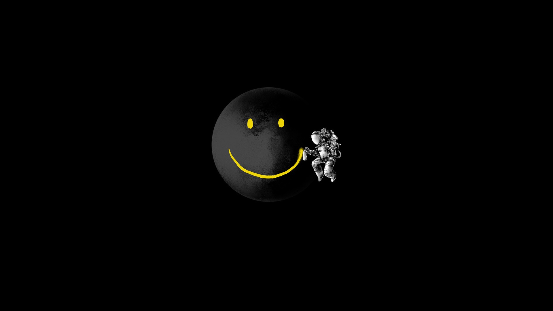 smiley, Face, Spaceman, Black, Background, 1920a Wallpapers HD