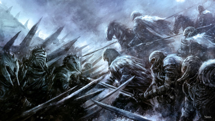 fantasy, Art, Battles, War, Knights, Warriors, Armor, Weapons, Swords, Pikes, Helmet, Art HD Wallpaper Desktop Background