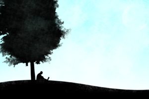 tree, Person, Silhouette, Drawing, Vector, Art, Tech, Computer, Mood, Solitude, Peace, Tranquil, People, Landscapes, Sky, Moon