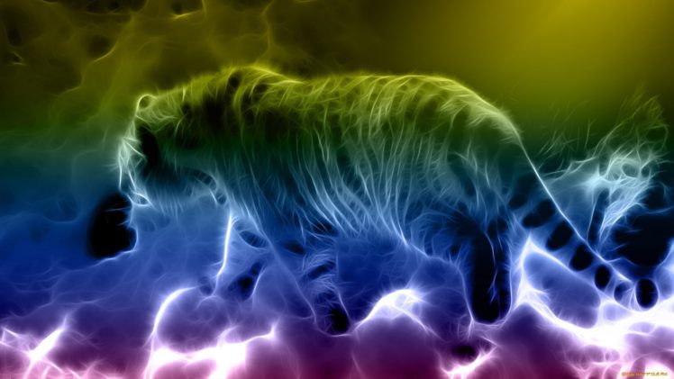 art, Abstract, Fractal, Animals, Cats, Tiger, Rainbow, Predator, Wildlife HD Wallpaper Desktop Background