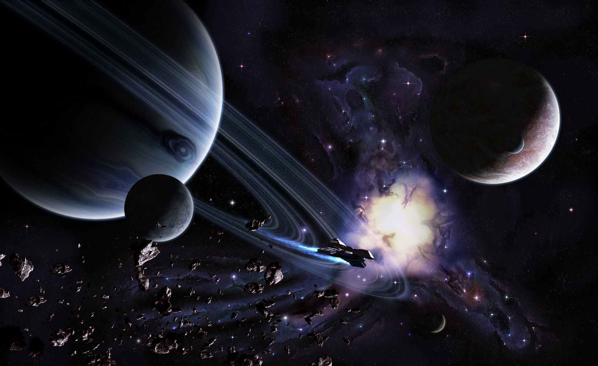 sci fi, Space, Planets, Asteroid, Nebula, Spaceship, Spacecraft Wallpaper