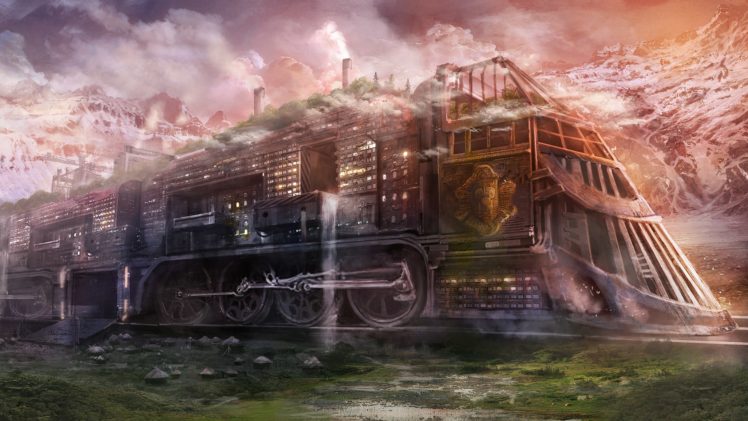steampunk, Sci fi, Futuristic, Railroad, Train, Cities, Locomotive, Steam HD Wallpaper Desktop Background