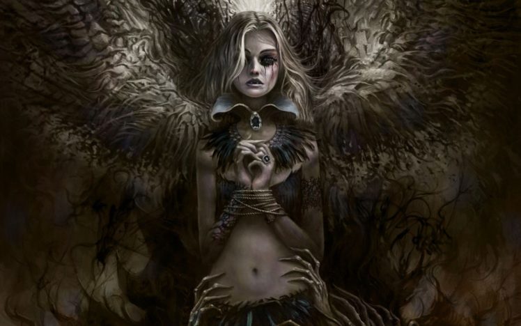 fantasy, Horror, Death, Darkness, Crow, Sorrow, Blood, Angel HD Wallpaper Desktop Background
