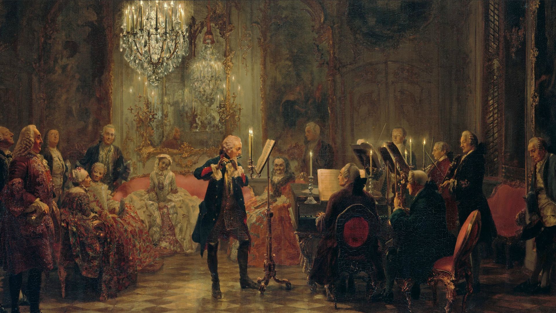 frederick, The, Great, The, Flute, Concert, Of, Sanssouci, Menzel, Painting, Flute, Victorian, Concert Wallpaper