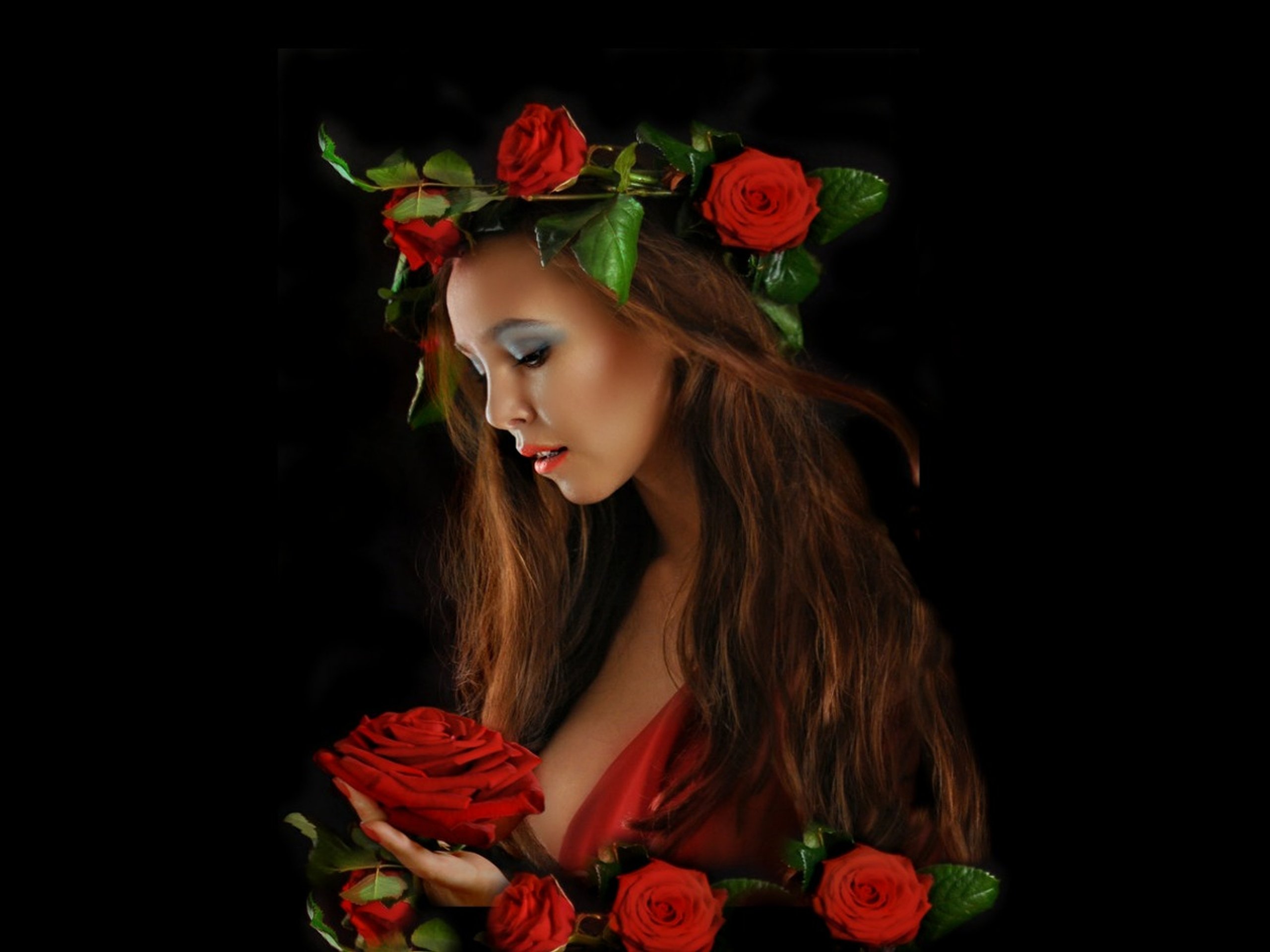 roses, Fantasy, Woman, Fantasy, Red, Beautiful, Women, Red, Roses Wallpaper