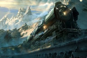 train, Travel, Fantasy, Snow, Mountain, Amazing, Sunlight