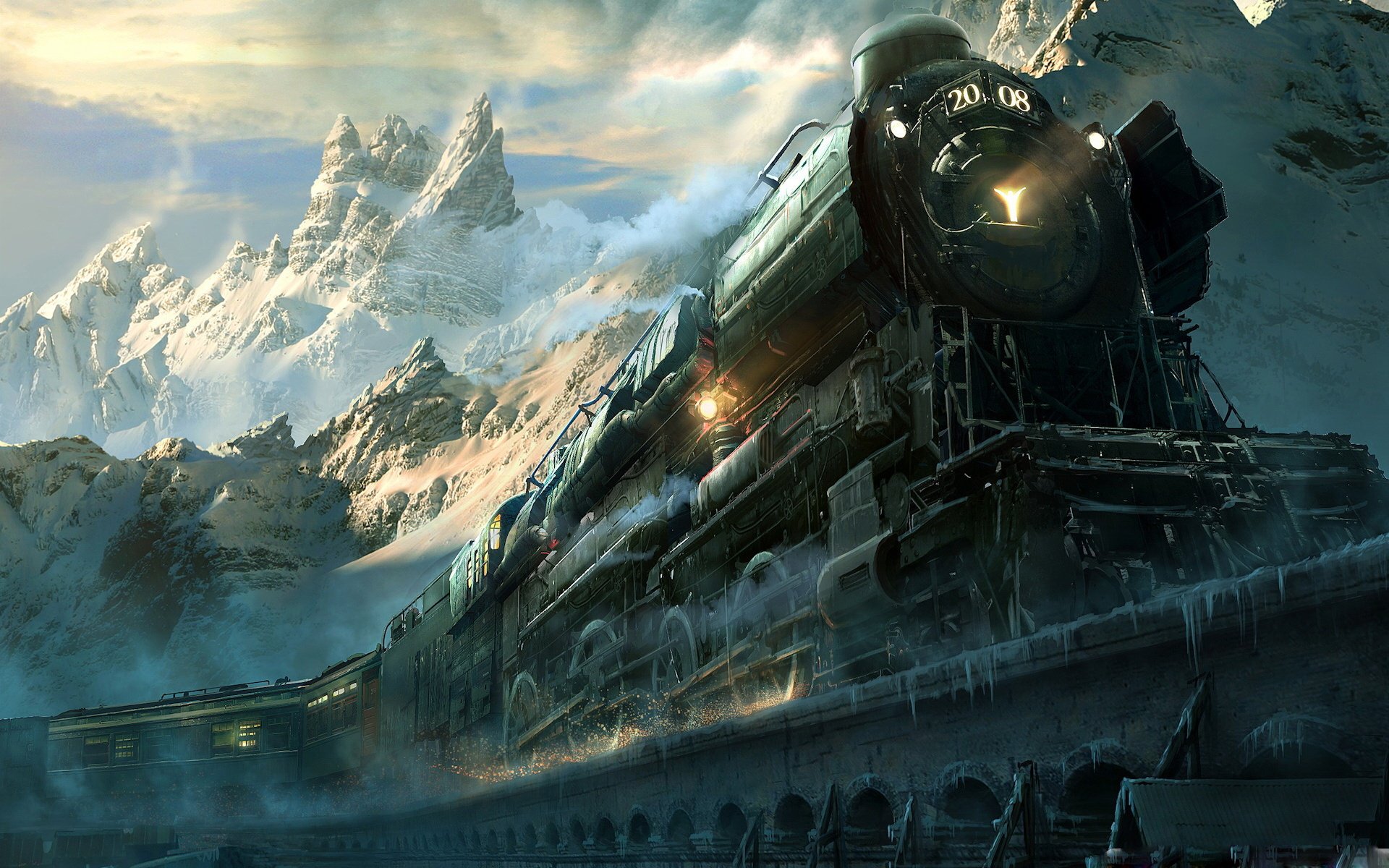 train, Travel, Fantasy, Snow, Mountain, Amazing, Sunlight Wallpaper
