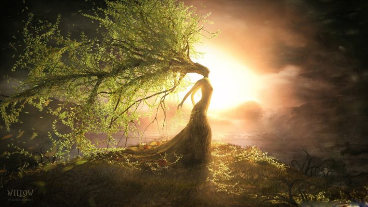 fantasy, Sun, Cloud, Tree, Woman, Sunlight HD Wallpaper Desktop Background