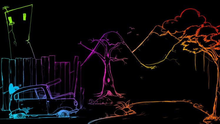 car, Tree, Colors, Vector, Art HD Wallpaper Desktop Background