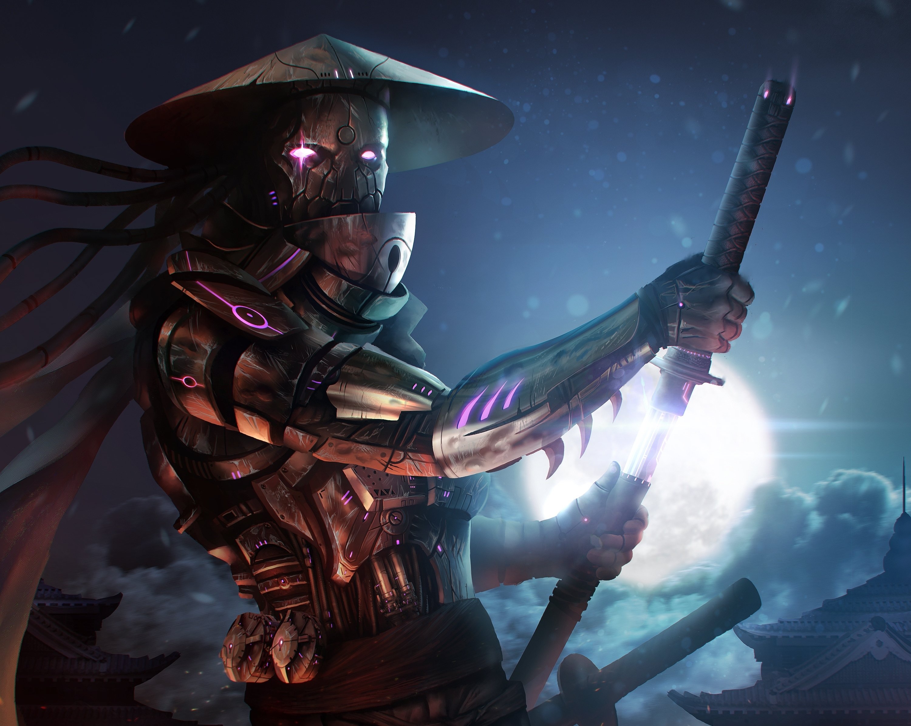 warrior, Robot, Samurai, Moon, Sabre, Fantasy, Rpbot, Cyborg, Sci fi, Sword, Katana Wallpaper