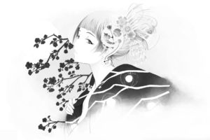 girl, Sakura, Kimono