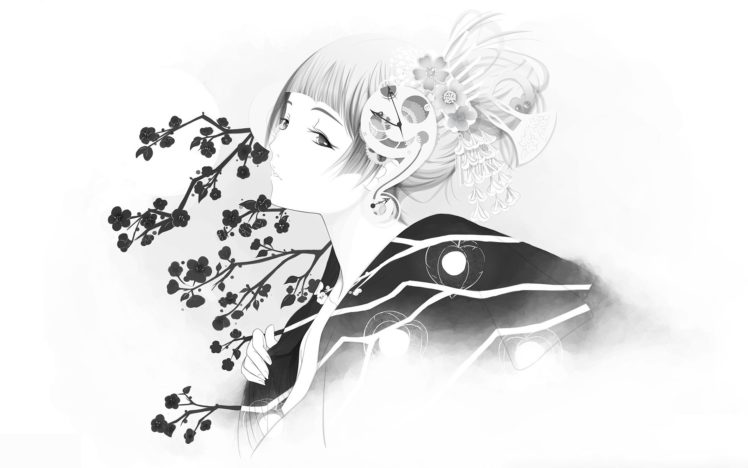 girl, Sakura, Kimono HD Wallpaper Desktop Background