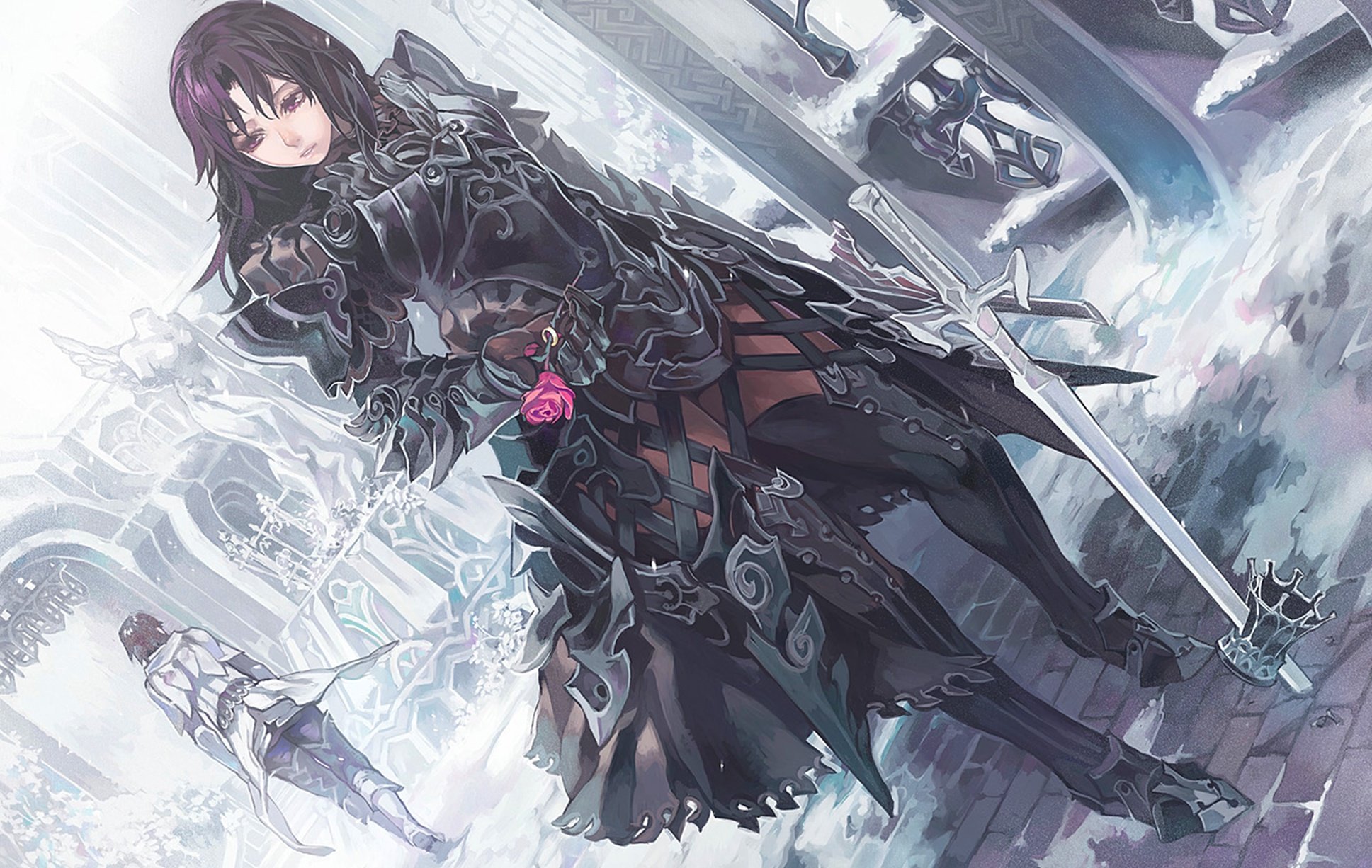 warrior, Roses, Aoin, Armor, Swords, Anime, Fantasy, Girls, Sword, Original, Gothic Wallpaper