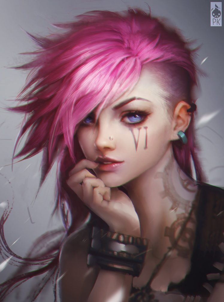 pink, Hair, Blue, Eyes, Punk, Girl, Fantasy HD Wallpaper Desktop Background