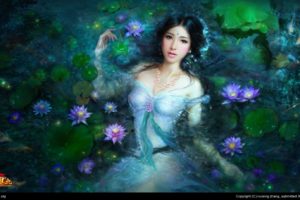 fairy, Fantasy, Girl, Water, Magic, Flower, Beautiful, Lotus, Dress