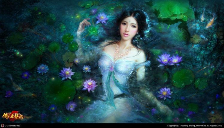 fairy, Fantasy, Girl, Water, Magic, Flower, Beautiful, Lotus, Dress HD Wallpaper Desktop Background