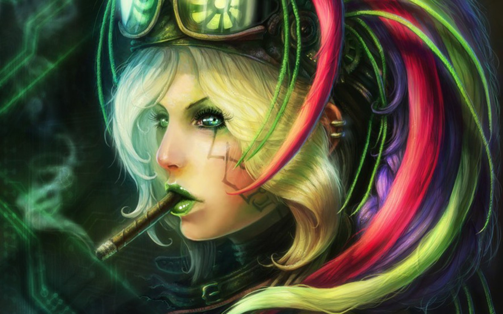 steampunk, Mechanical, Goggles, Glasses, Women, Females, Girls, Face, Smoking Wallpaper