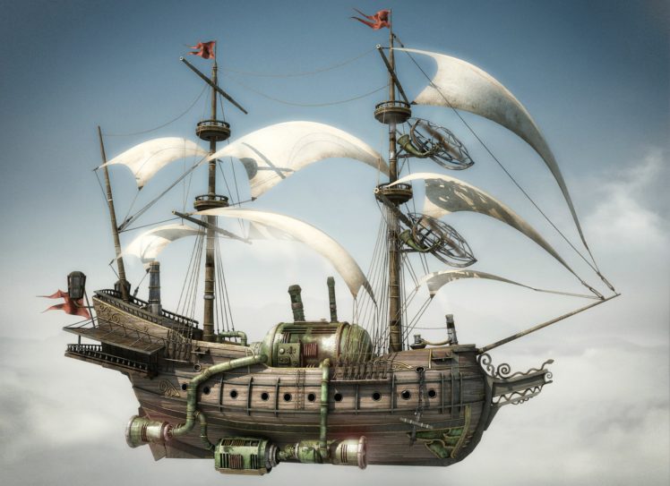 steampunk, Mechanical, Ships, Aircrafts, Airplane, Flight, Sky, Clouds HD Wallpaper Desktop Background