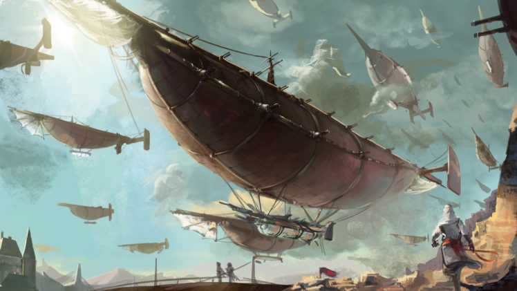 steampunk, Mechanical, Ships, Boats, Flight, Sky, Clouds, Aircraft HD Wallpaper Desktop Background