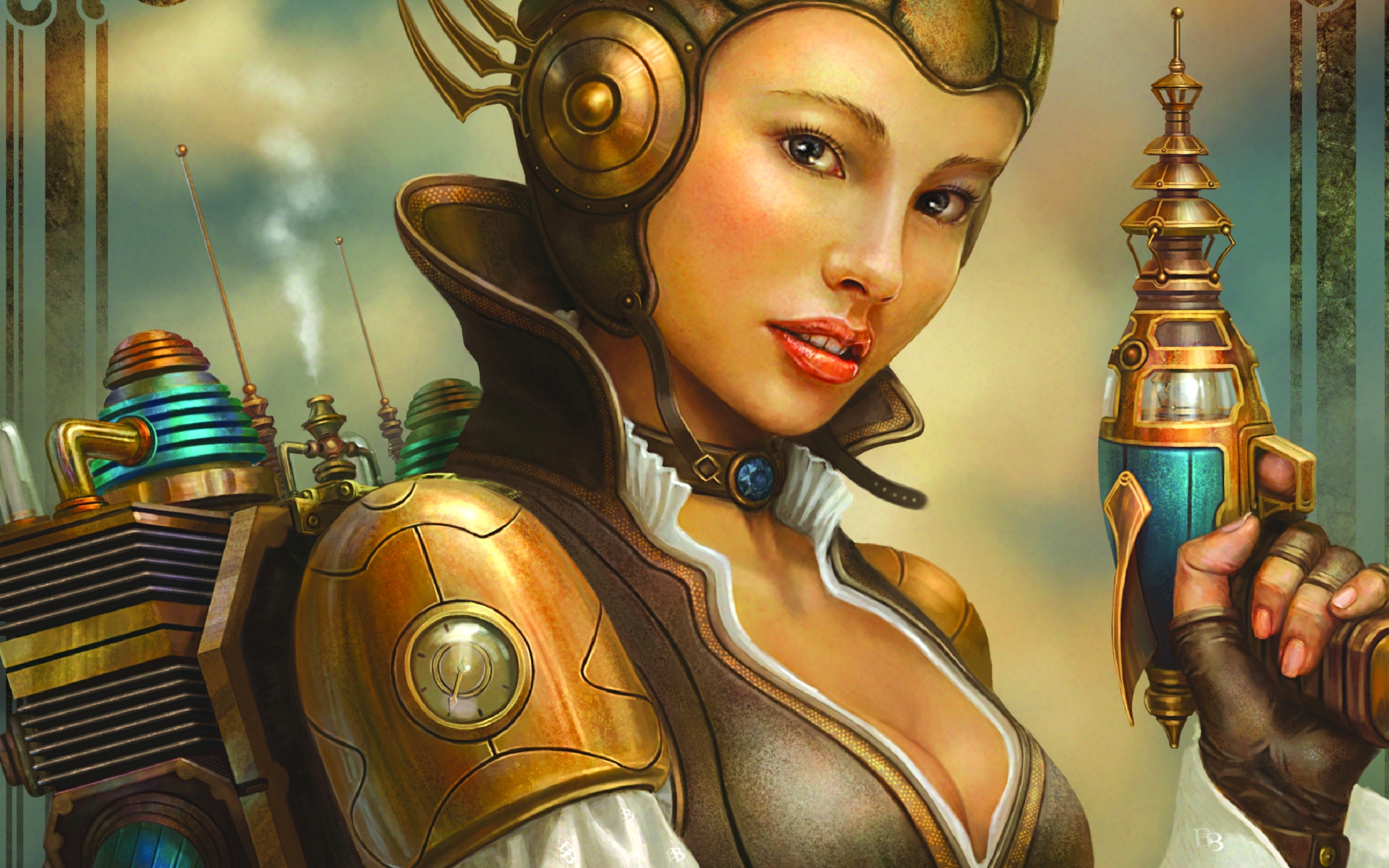 steampunk, Mechanical, Women, Females, Girls, Face, Eyes, Babes, Weapons, Guns