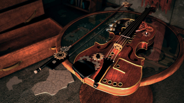 violin, Steampunk, Music, Gears HD Wallpaper Desktop Background