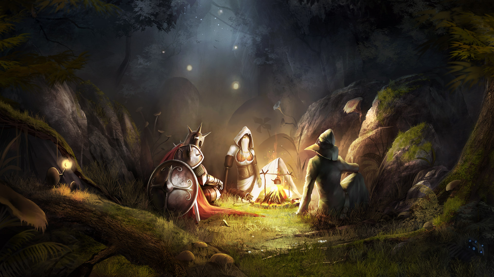 fantasy, Video, Games, Forest, Fire, Armor, Trine, Artwork, Warriors, Dungeons, And, Dragons, Soft, Shading Wallpaper