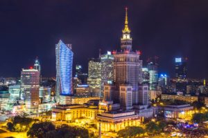 city, Skycrapers, Poland, Night, Lights, Warsaw, HDR