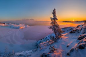 landscape, Snow, Sunset