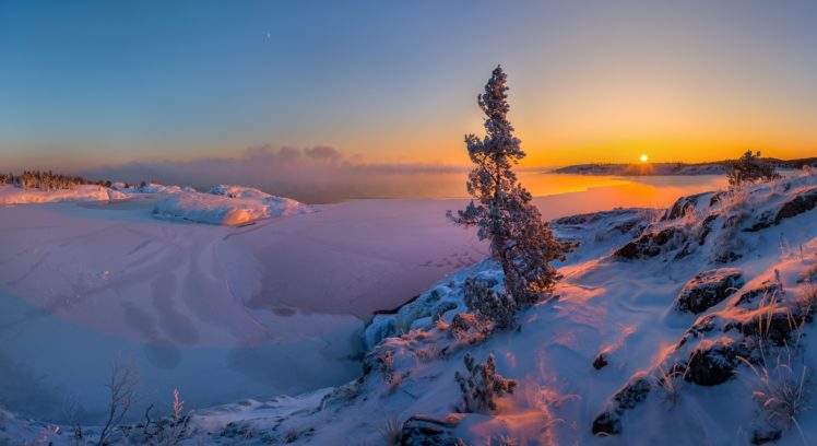 landscape, Snow, Sunset HD Wallpaper Desktop Background