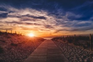 dark, Sky, Sunlight, Clouds, Sand, Depth of field, Sea, Path