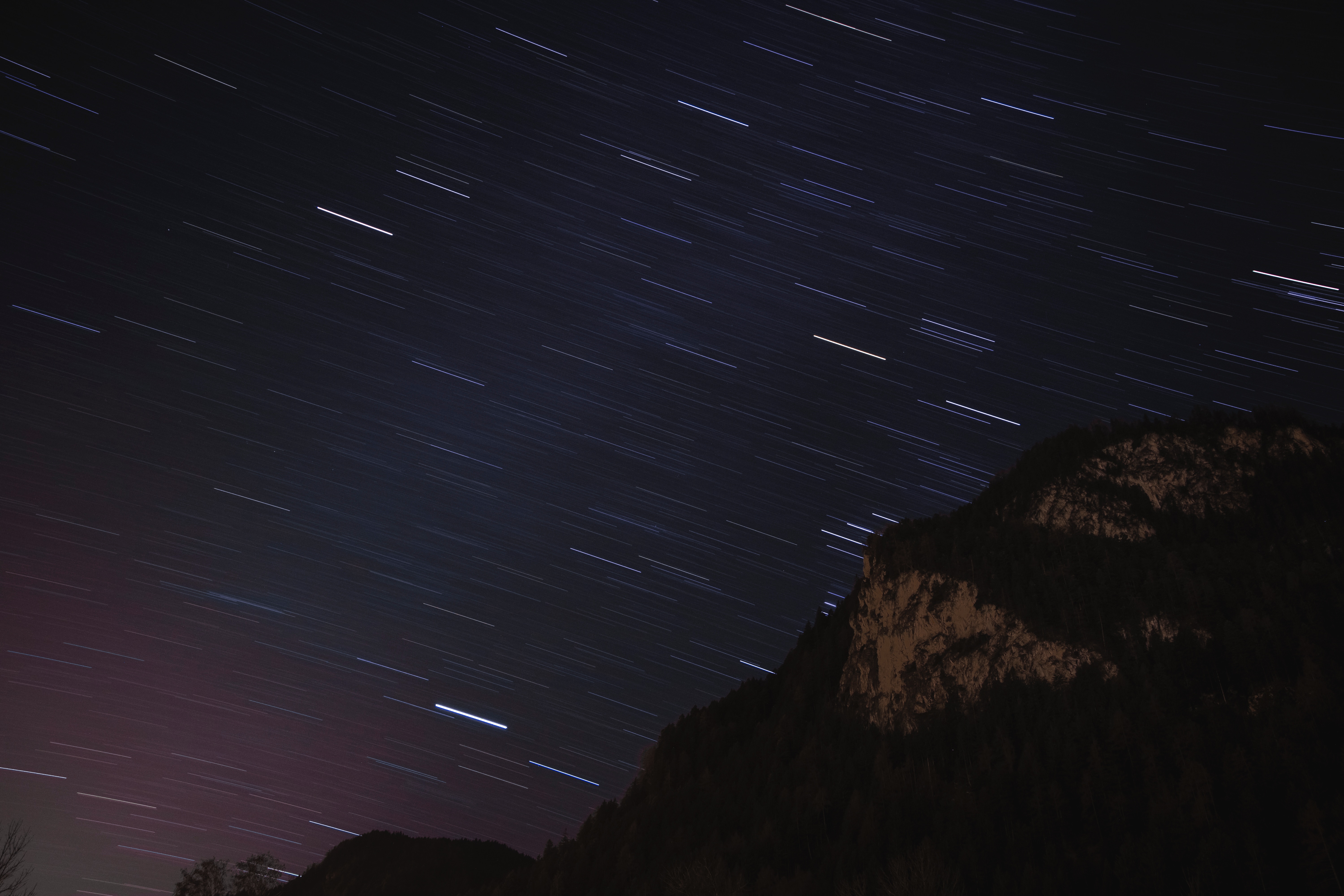 mountains, Night, Landscape, Forest, Starry night, Nature, Stars, Long exposure Wallpaper