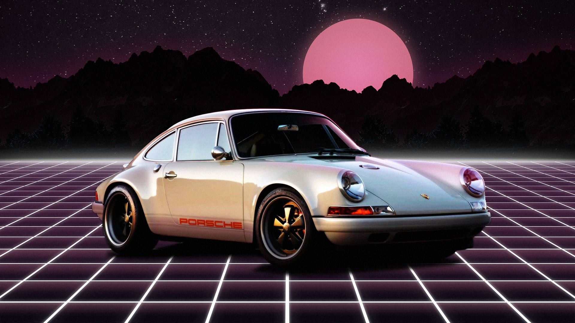 Porsche 911 R, German cars, Synthwave Wallpaper