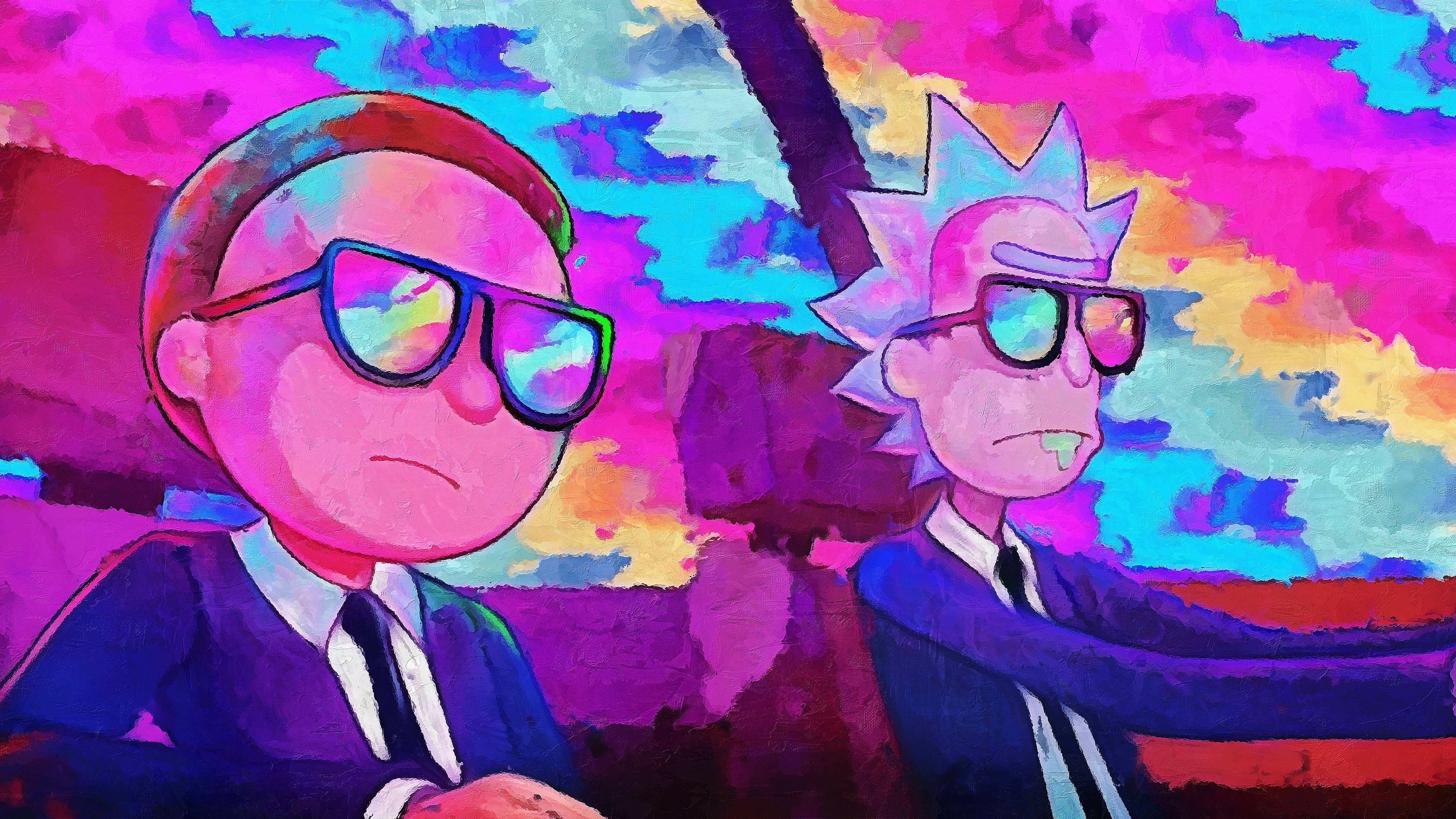 Rick Sanchez, Morty Smith, Rick and Morty, Cartoon, Psychedelic, Tv series, TV, Colorful, Glasses Wallpaper